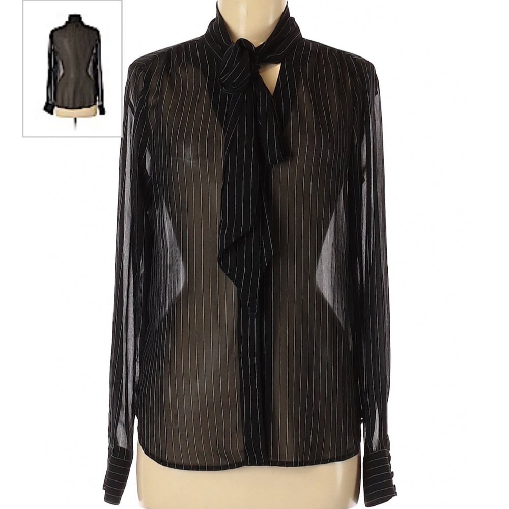 White House Black Market Sheer Black Bow Top